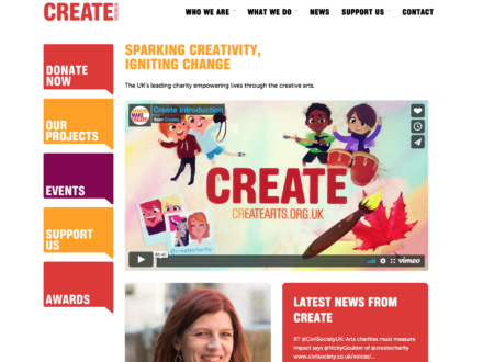 Preview of charity website for CREATE Arts, London